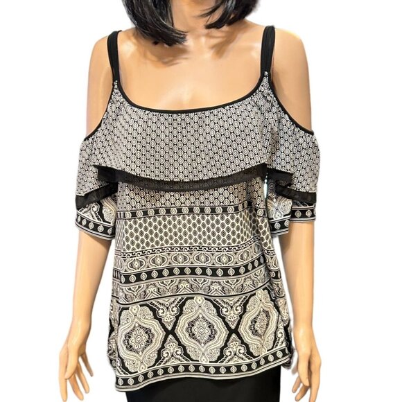 WHBM Womens Cold Shoulder Ruffle Blouse XXS Lagenlook Bohoemian Style - Picture 1 of 6